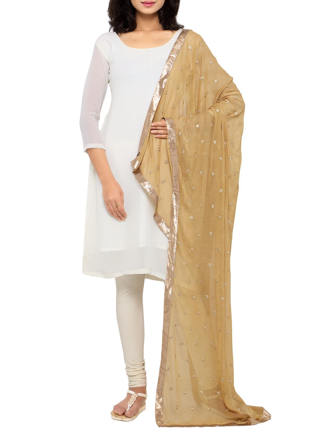 beige plain zari  dupatta