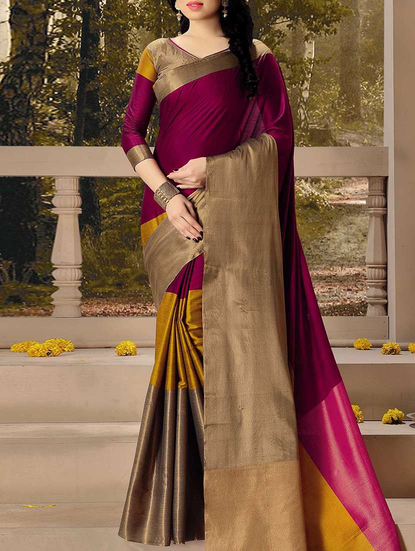 purple cotton silk woven saree with blouse