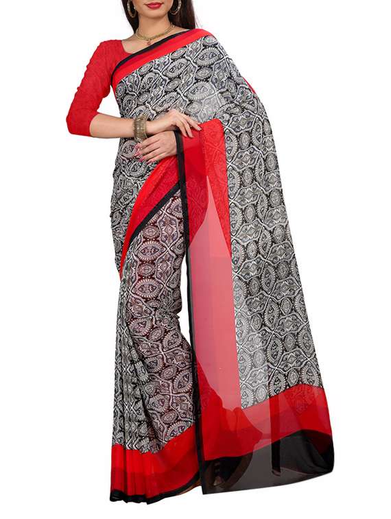 black georgette printed saree with blouse