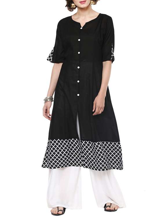 black cotton printed a-line kurta