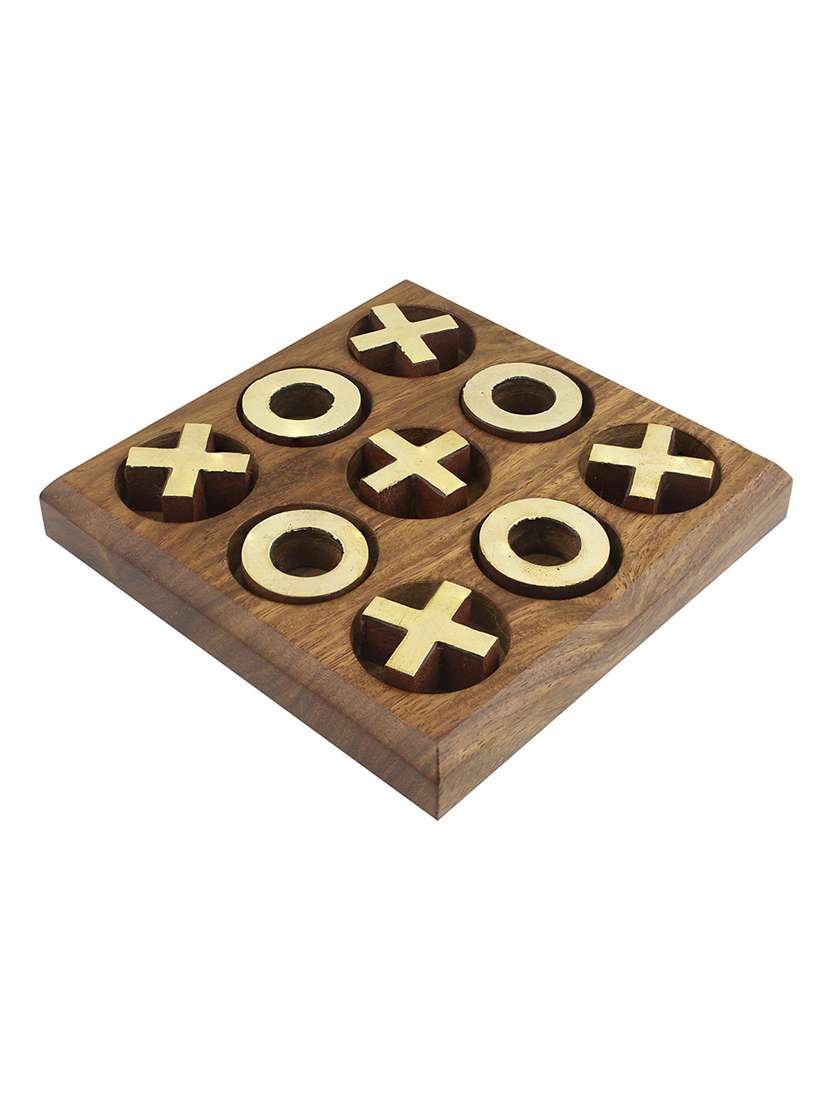 desi karigar noughts and crosses game brass wood tic tac toe toy game for kids