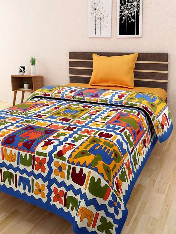 DI-KRAFT Multicolor Cotton Ethnic Print Single Bedsheet