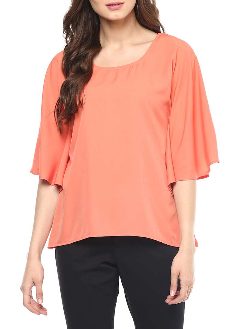 flared sleeve melon orange top