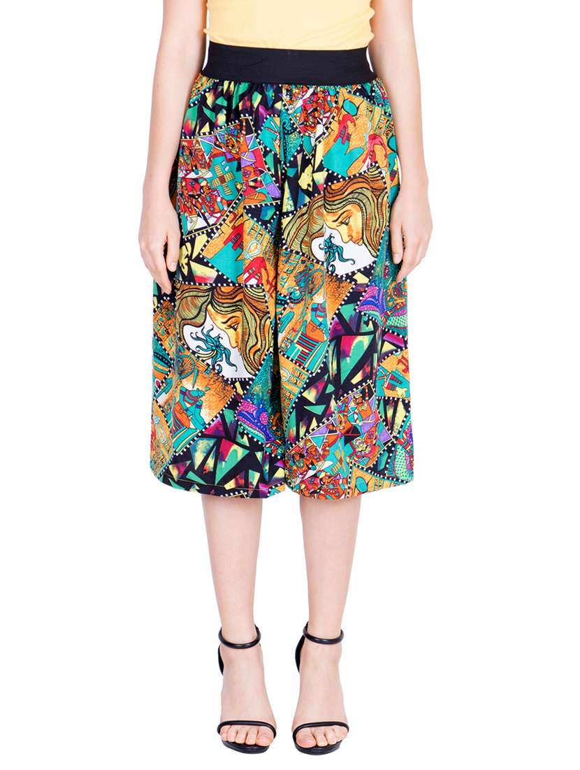 multi colored crepe culottes capris