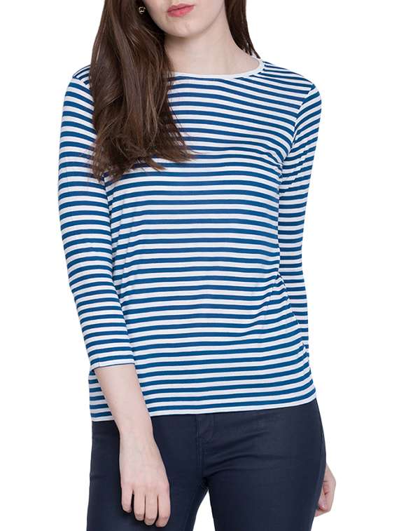 blue striped viscose regular tee