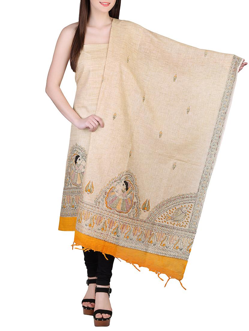 beige unstitched top and dupatta set
