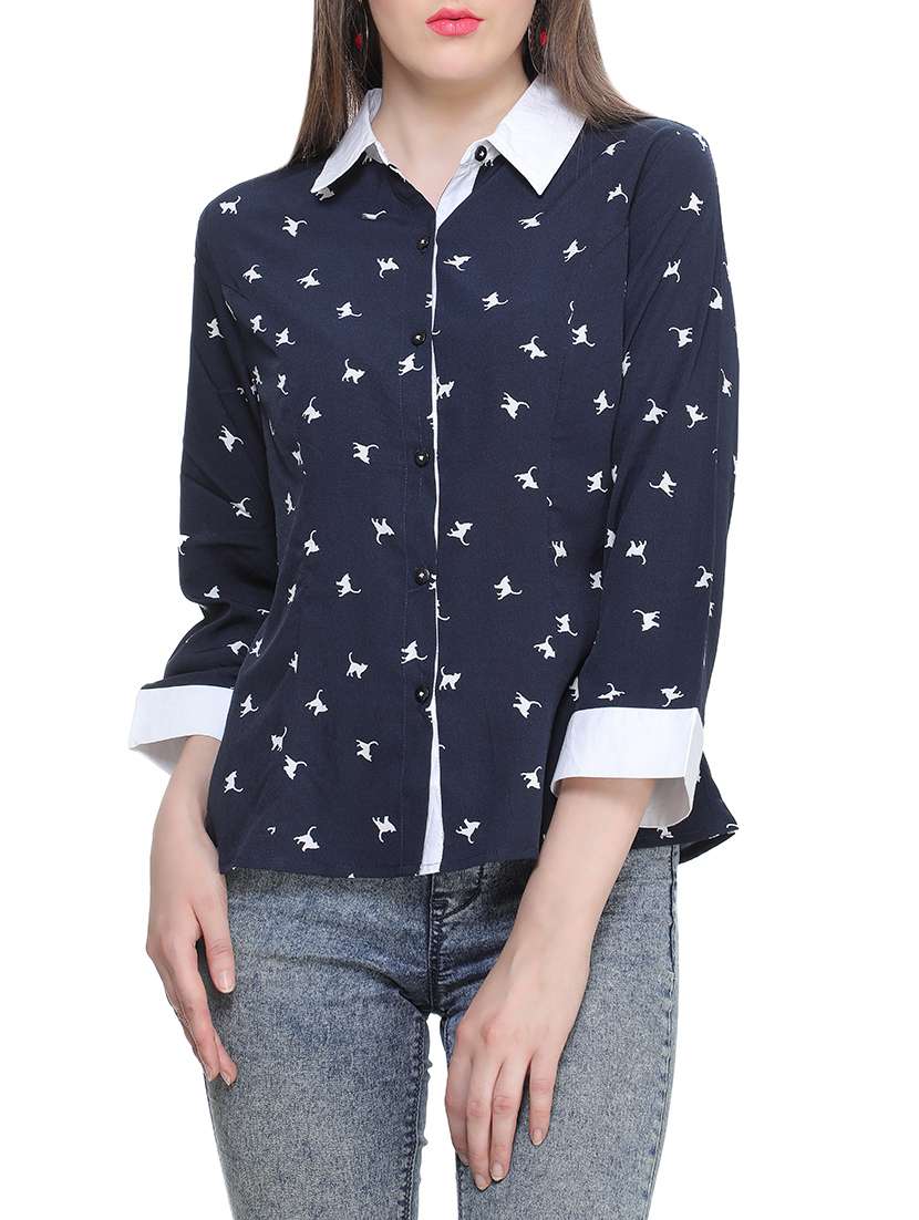 navy blue crepe regular shirt