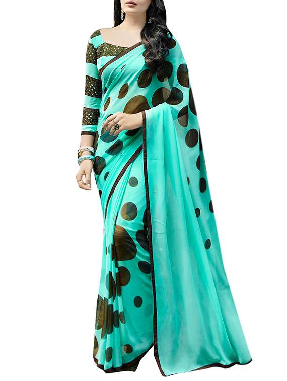 turquoise georgette printed saree with blouse