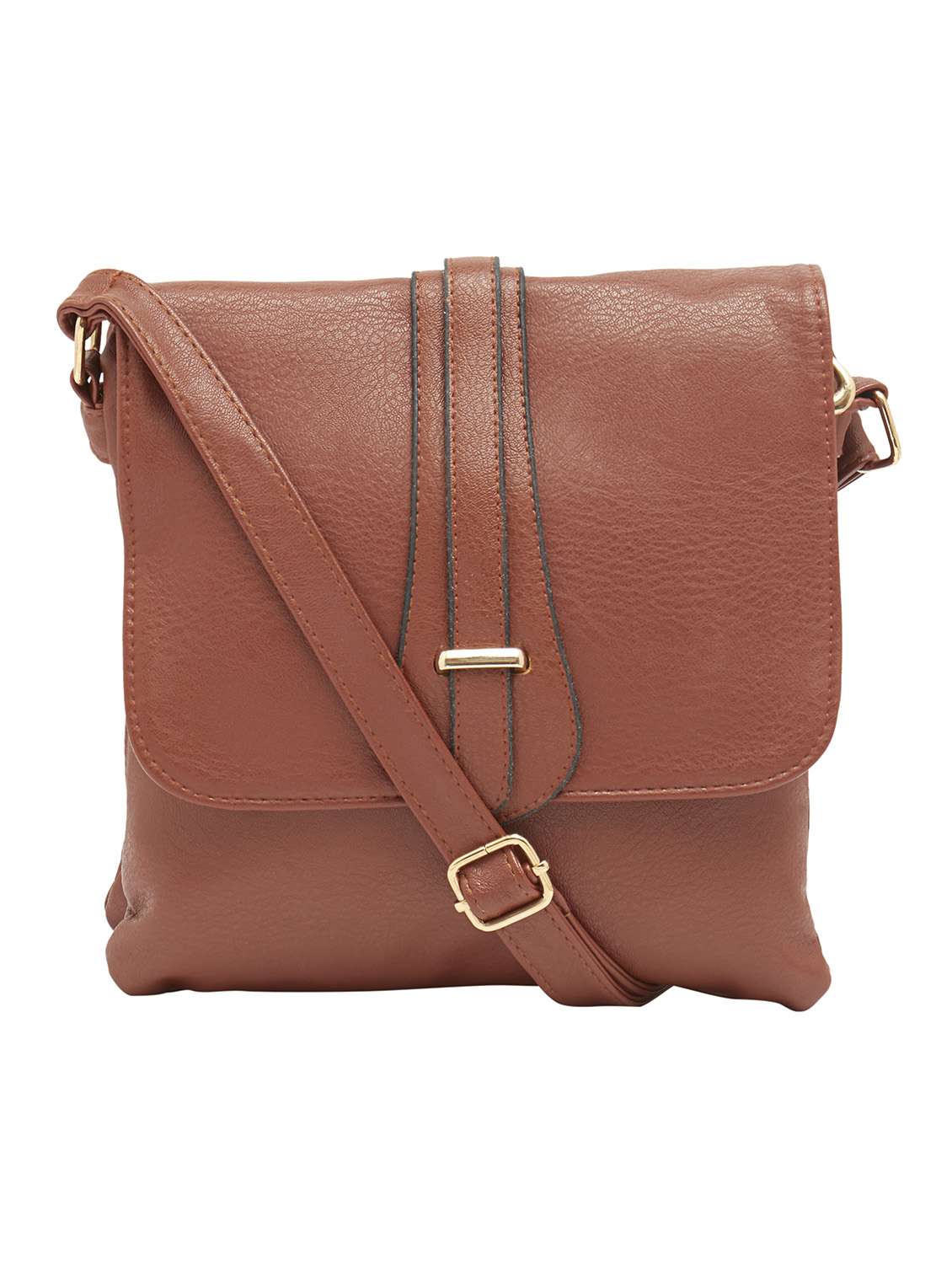 brown leatherette sling bag