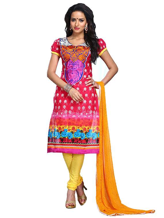 red cotton unstitched suit