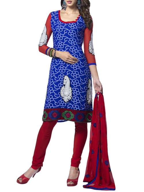 blue cotton unstitched suit - 13363871 - Standard Image - 0