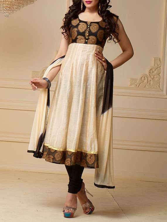 beige cotton blend unstitched suit - 13363894 -  Zoom Image - 0