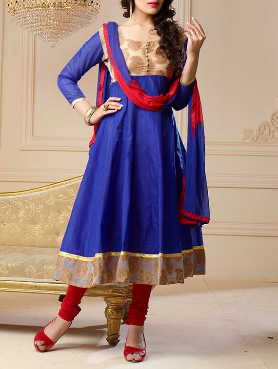 blue cotton blend unstitched suit
