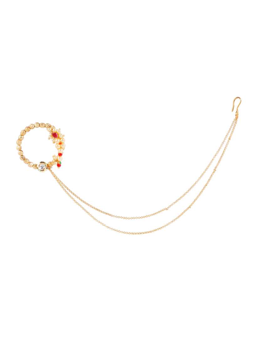 gold tone naath nose pin pearls