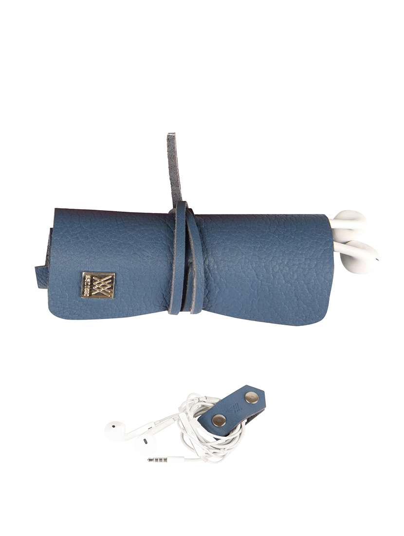 Blue leather cord wrap cum multi cord organizer