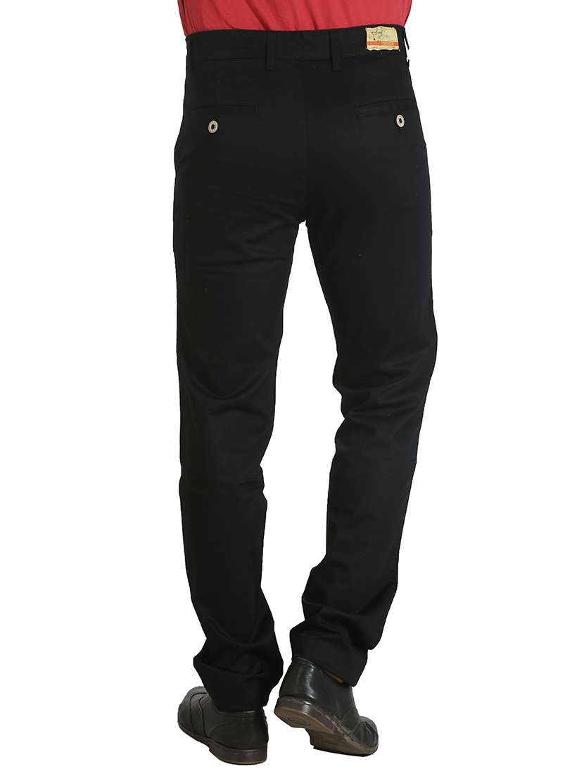 black cotton flat front casual trouser - 13367031 - Standard Image - 2