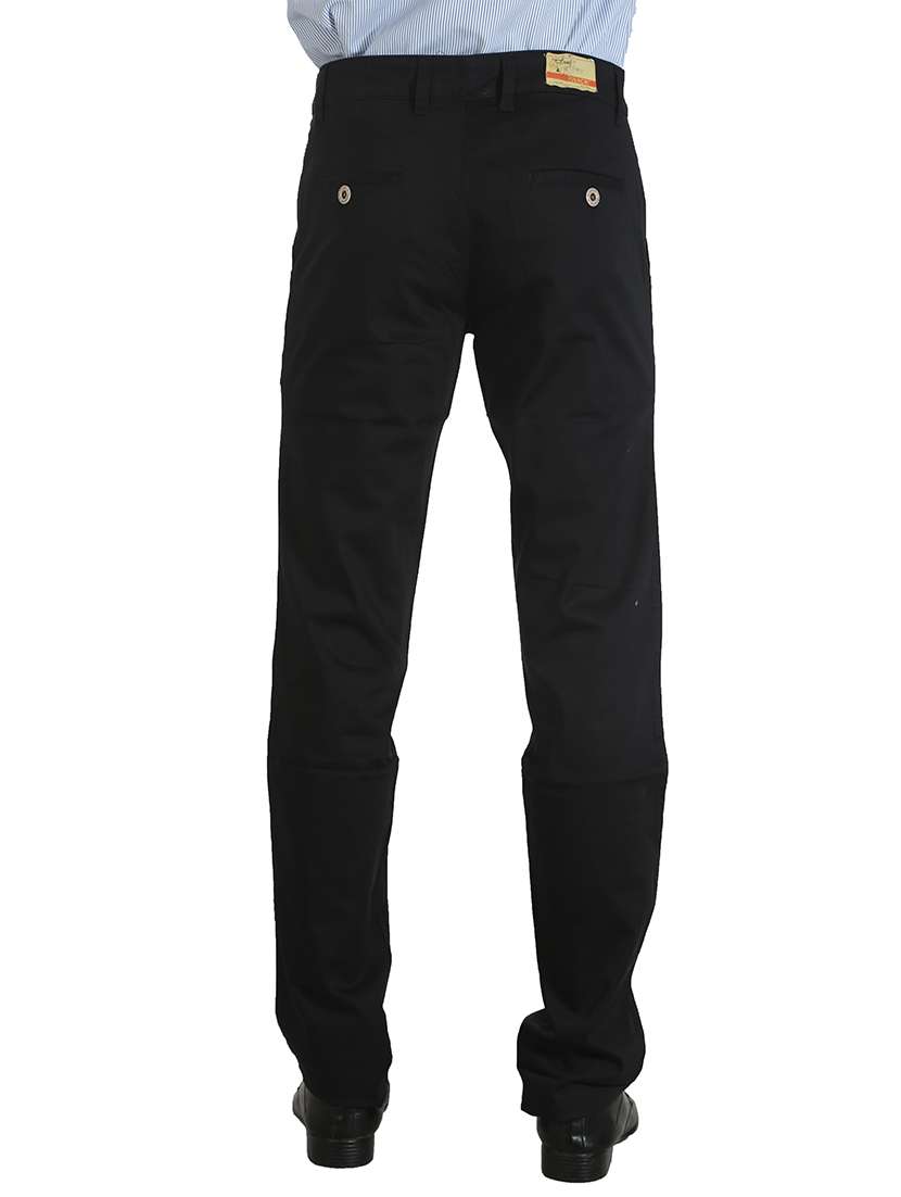 Blue Cotton Flat Front Trousers Formal