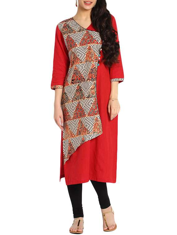 red printed cotton kurta
