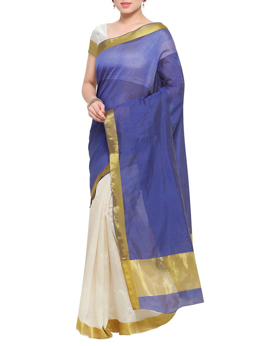 blue silk half and half saree with blouse