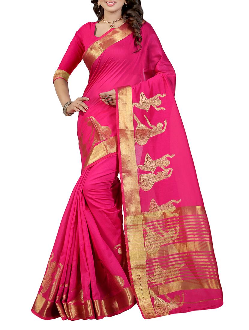 pink bordered saree with blouse