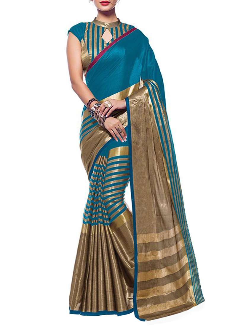 green cotton striped woven saree with blouse