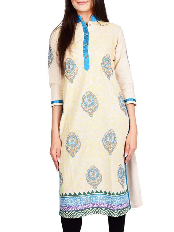 cream khadi printed straight kurta