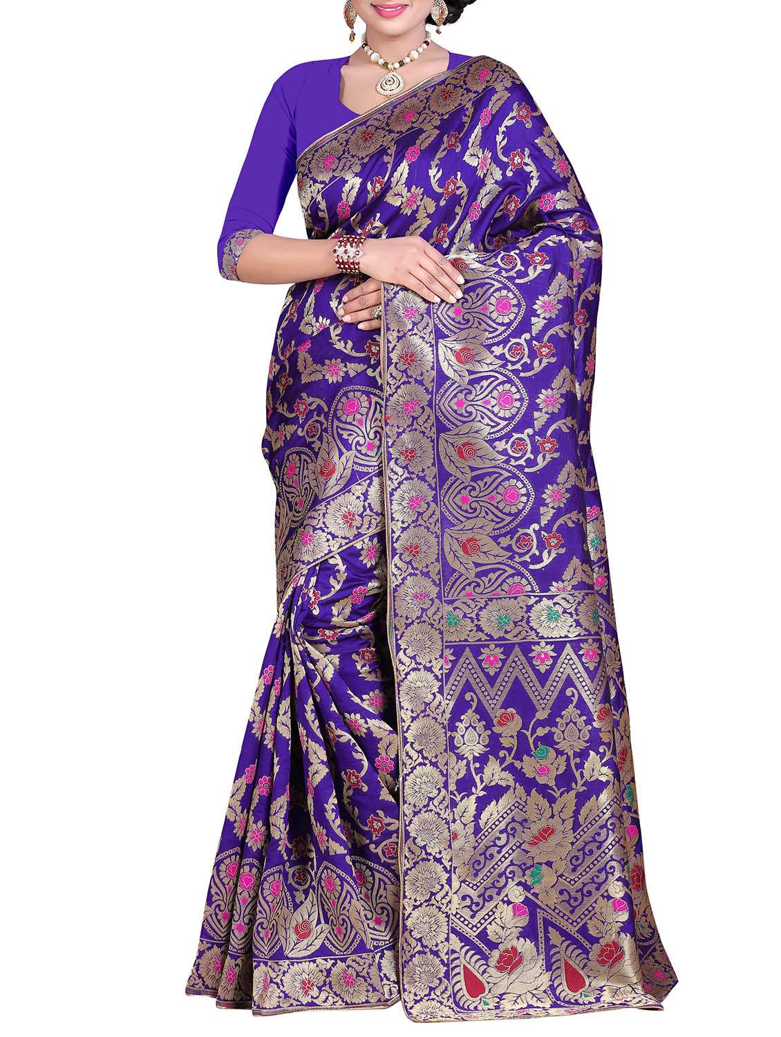 blue silk banarasi saree with blouse