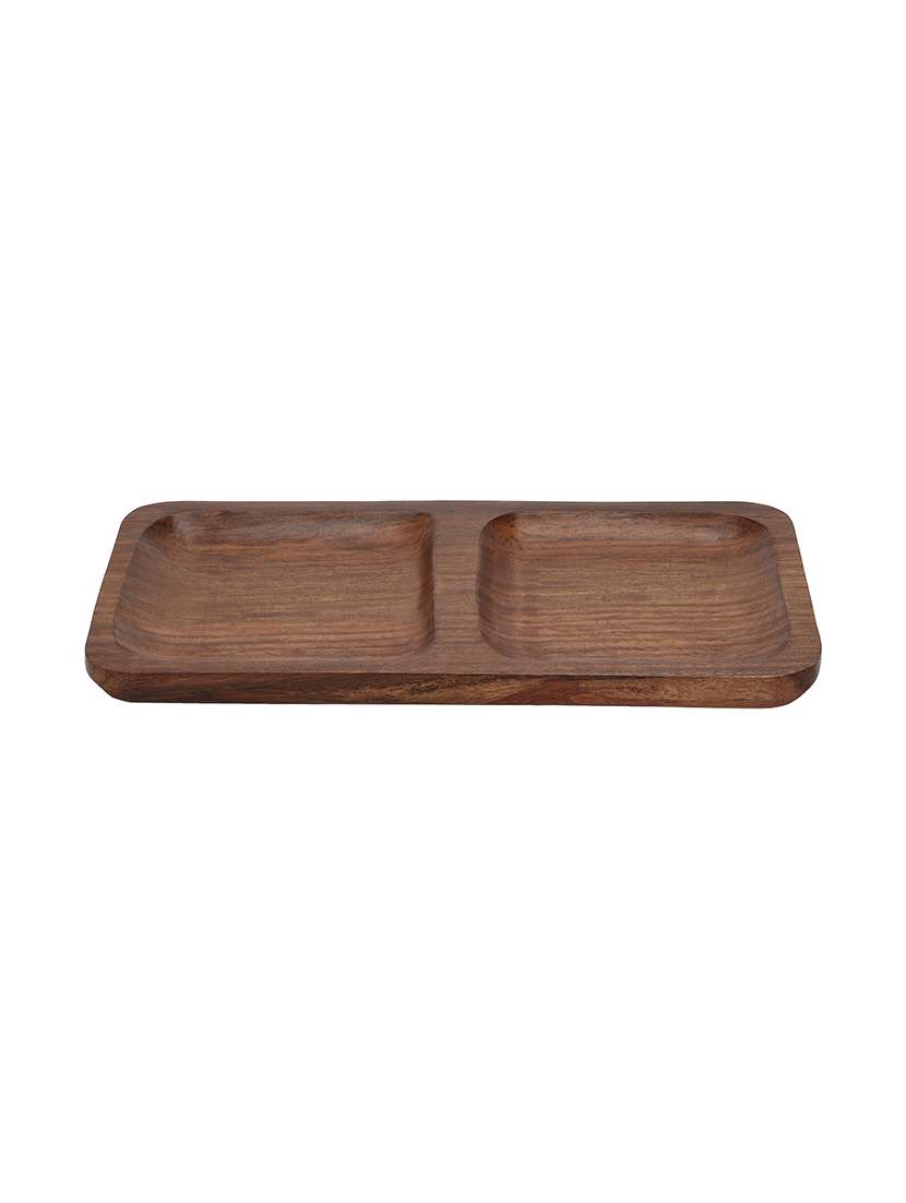 urbano care brown wooden 2 compartment serving plate