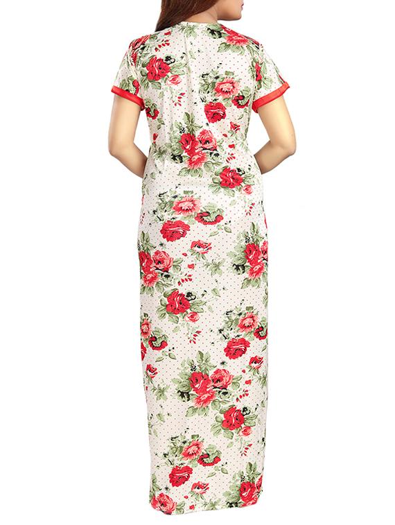 women white floral printed satin nighty - 13390847 - Standard Image - 2
