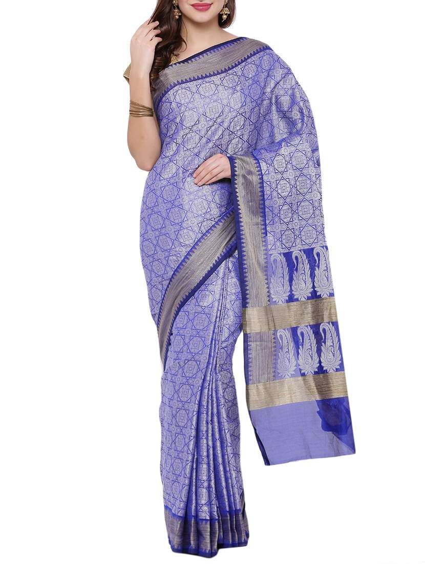 blue cotton silk woven saree with blouse
