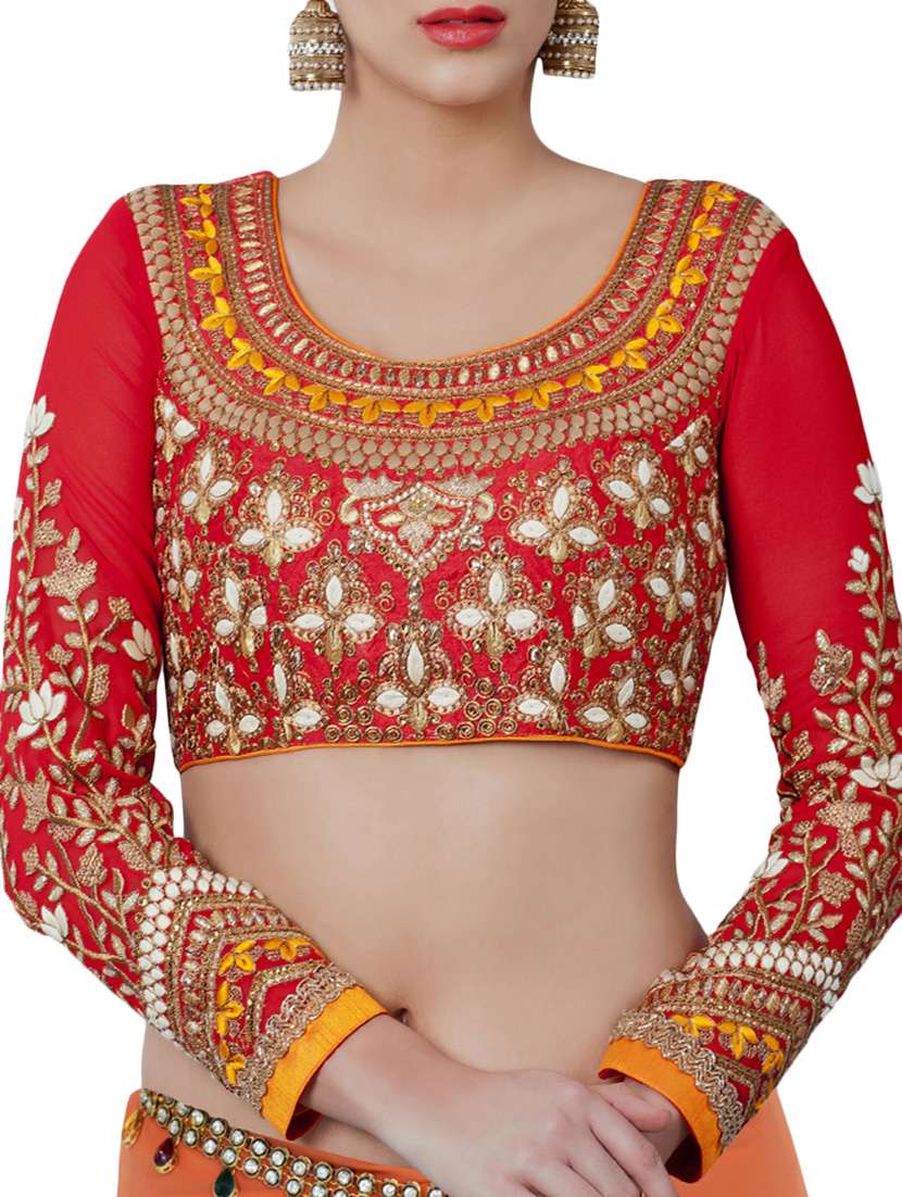 red art silk embroidered blouse