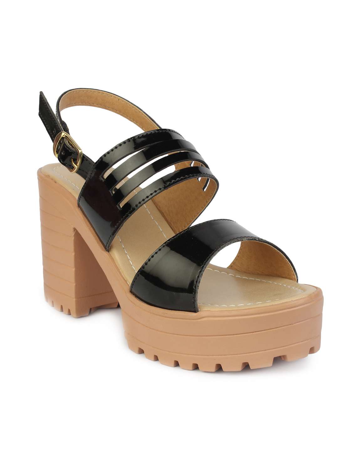 black patent leather back strap sandals