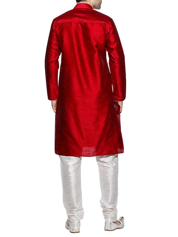 solid red polyester kurta pyjama set - 13394849 -  Standard Image - 2