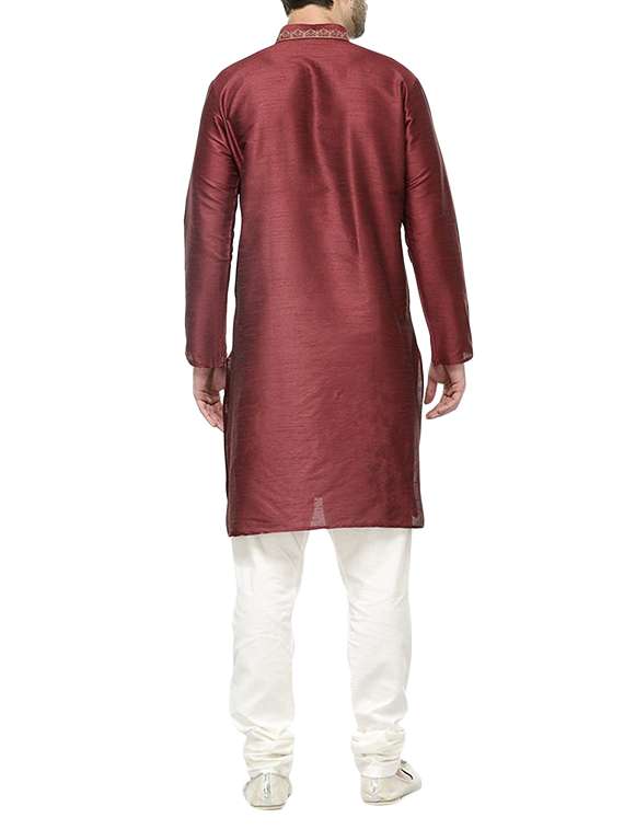 solid maroon cotton kurta pyjama set - 13394892 - Standard Image - 2