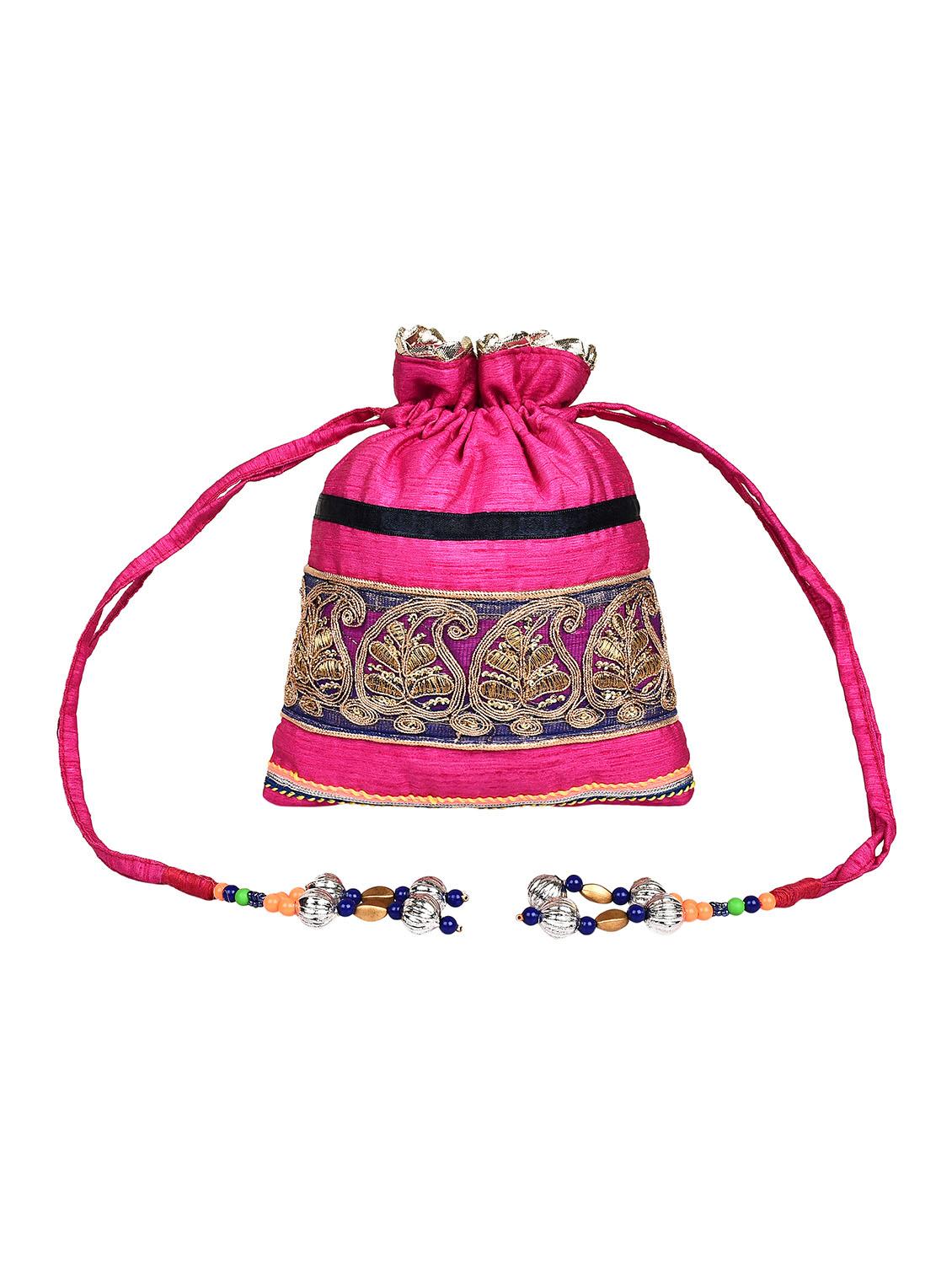 pink cotton polyester blend ethnic potli