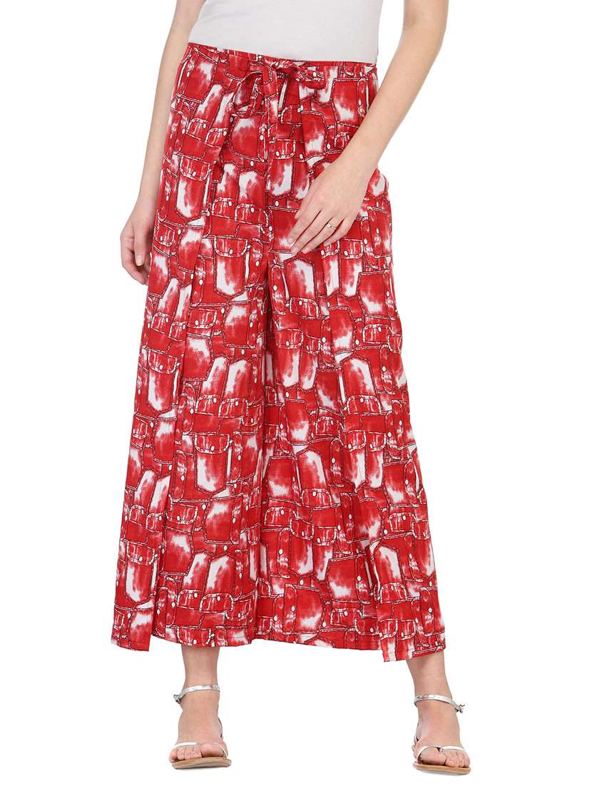 red crepe palazzos