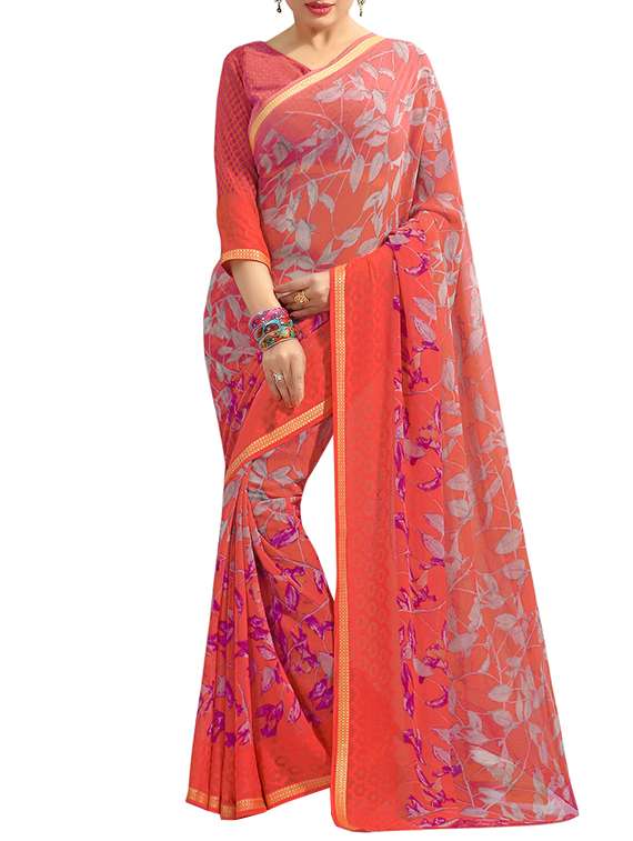 orange georgette printed saree