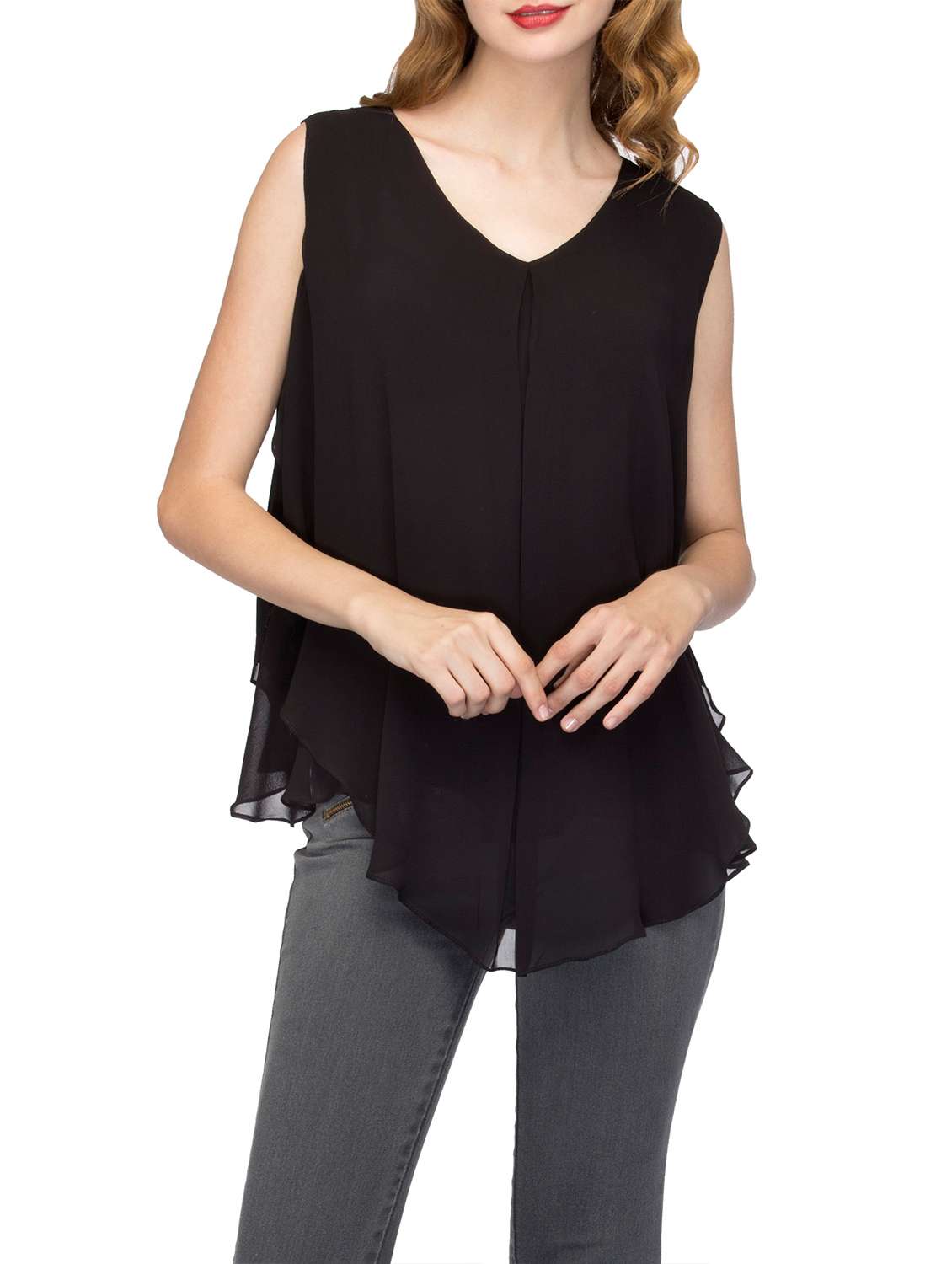 black poly georgette layered top