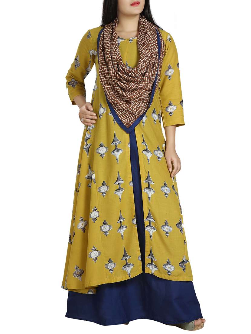 yellow rayon high slit kurta