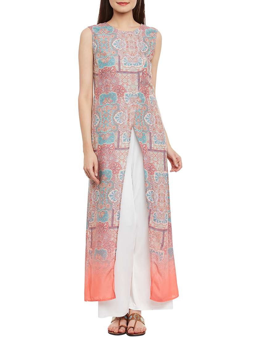 peach viscose high slit kurta