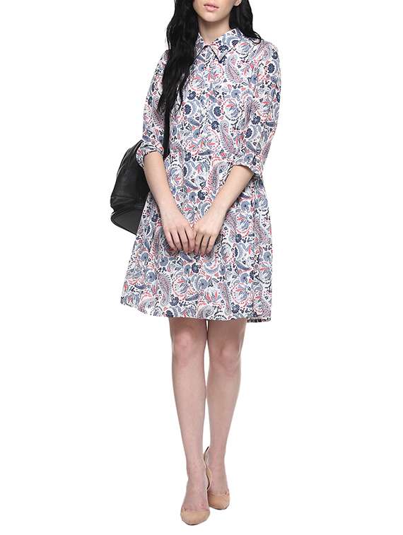 paisley shirt collar a-line dress