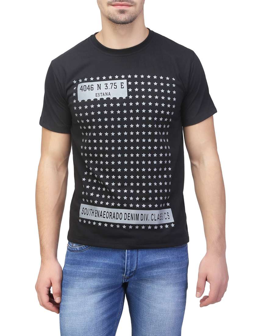 black cotton front print t-shirt