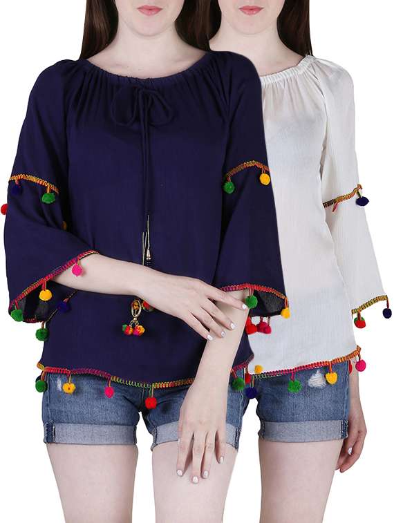 set of 2 multicolored rayon off shoulder top