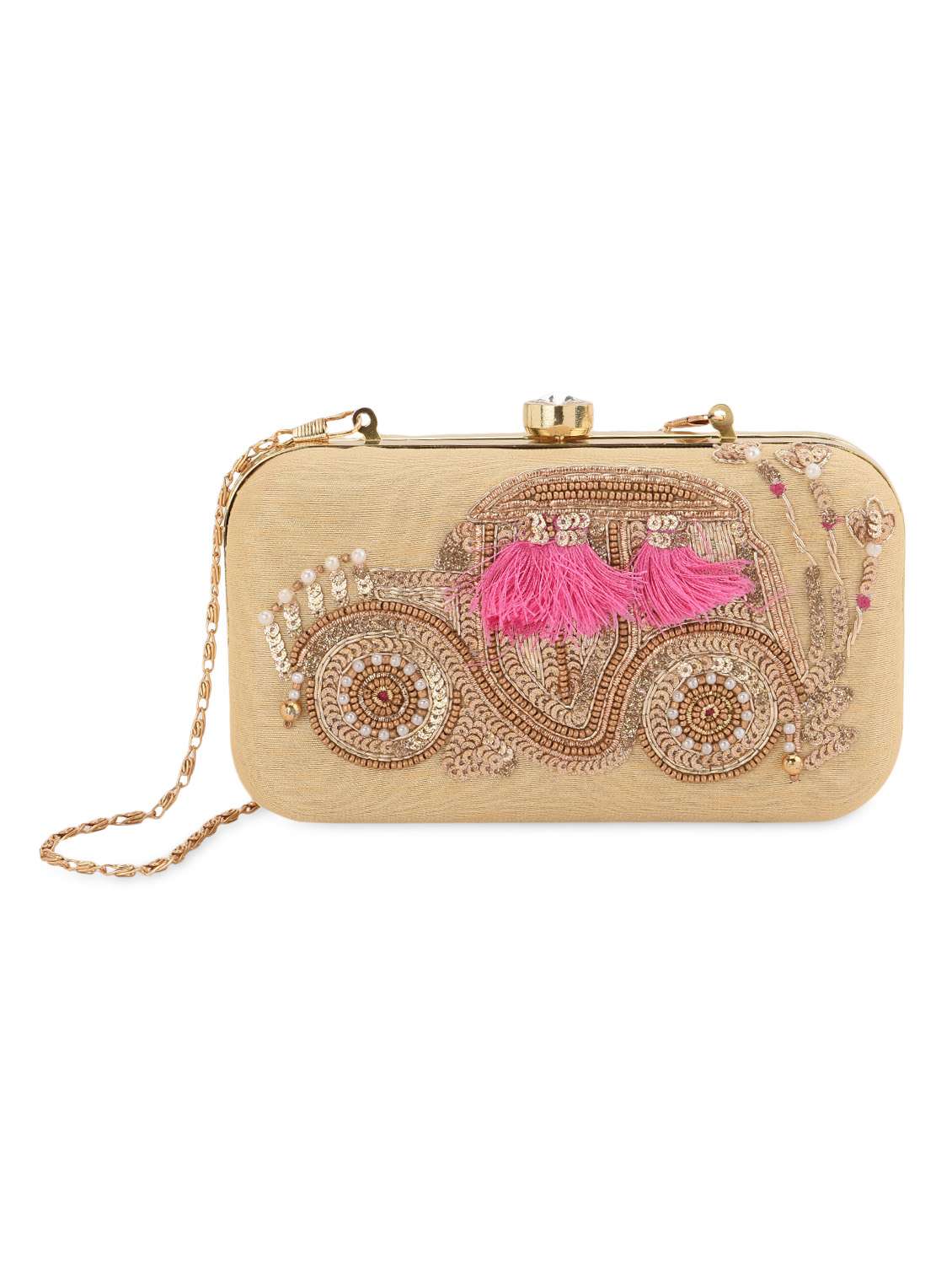 gold embellished box clutch