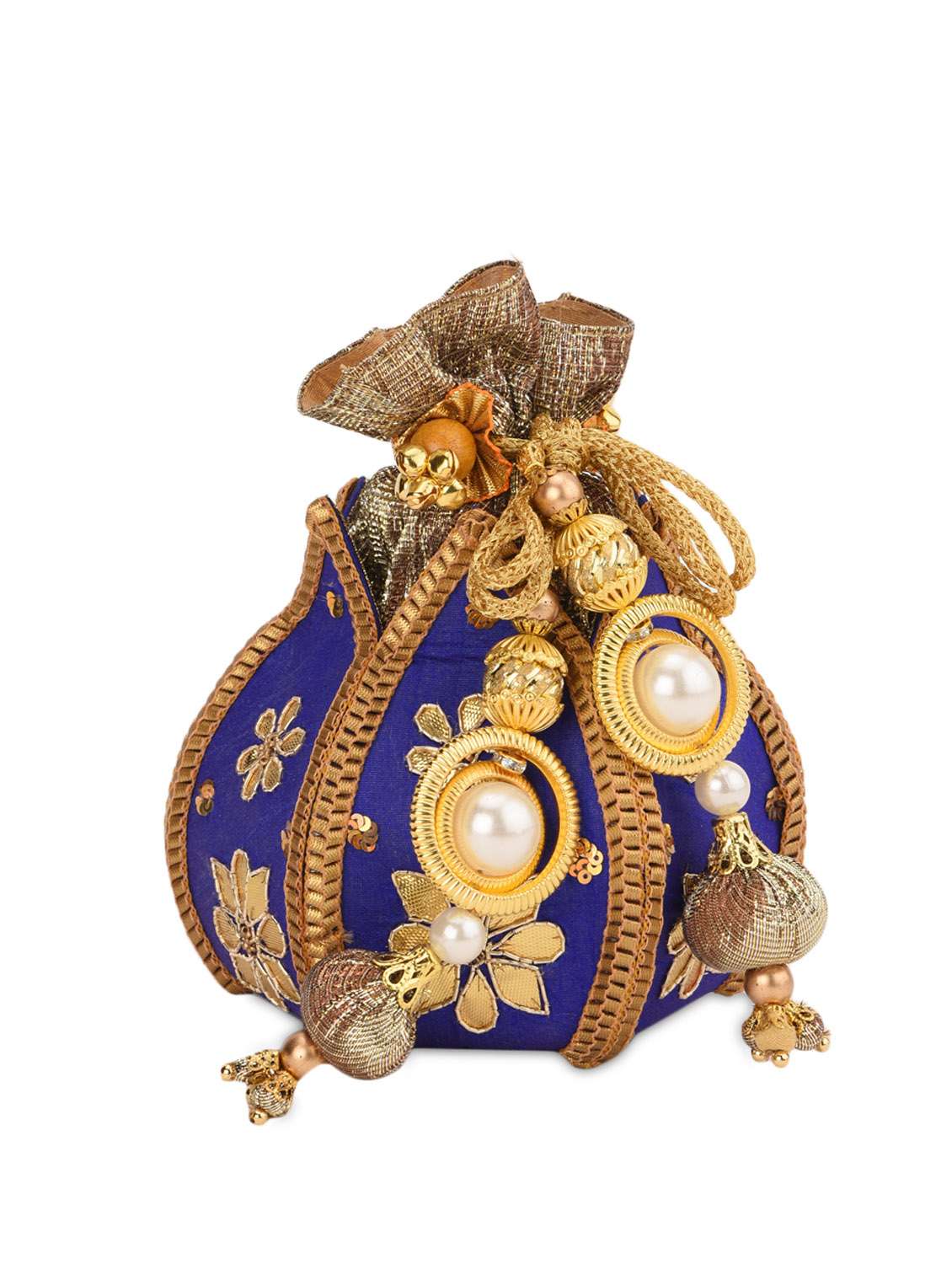blue gota patti work potli bag