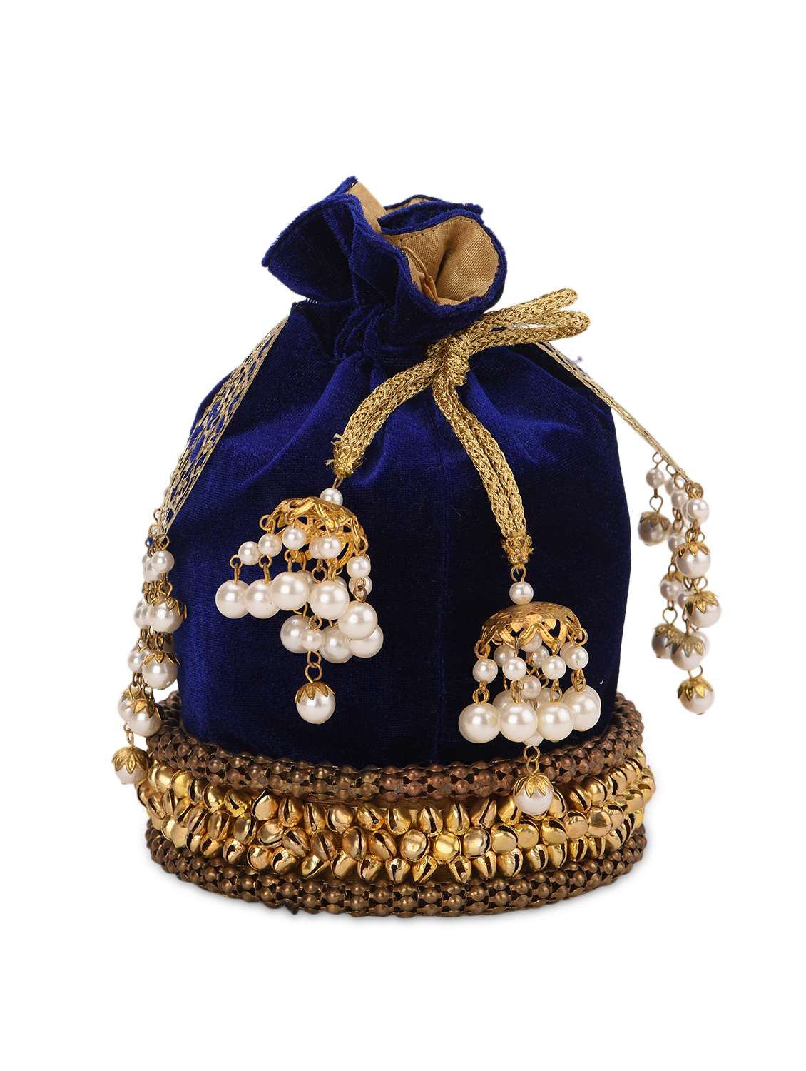 navy blue embellished potli bag