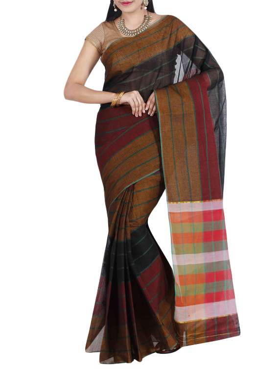 the chennai silks multicoloured striped saree with blouse