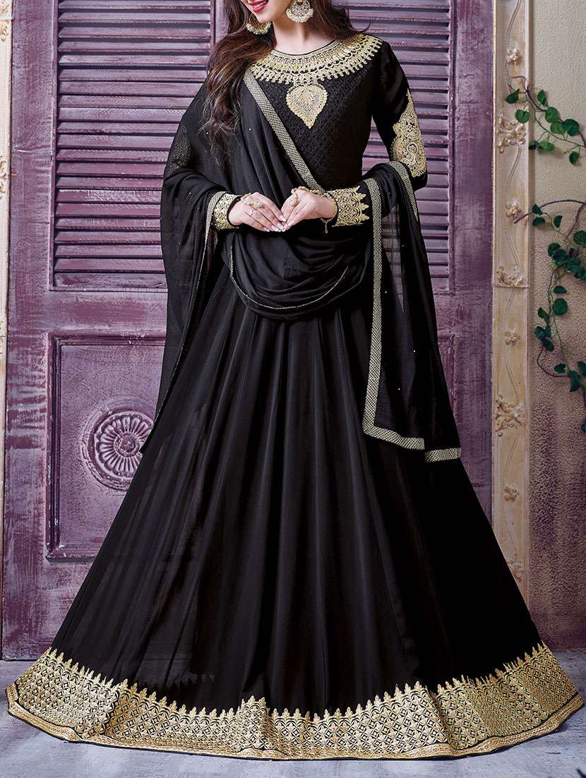 black georgette embroidered dress mateial
