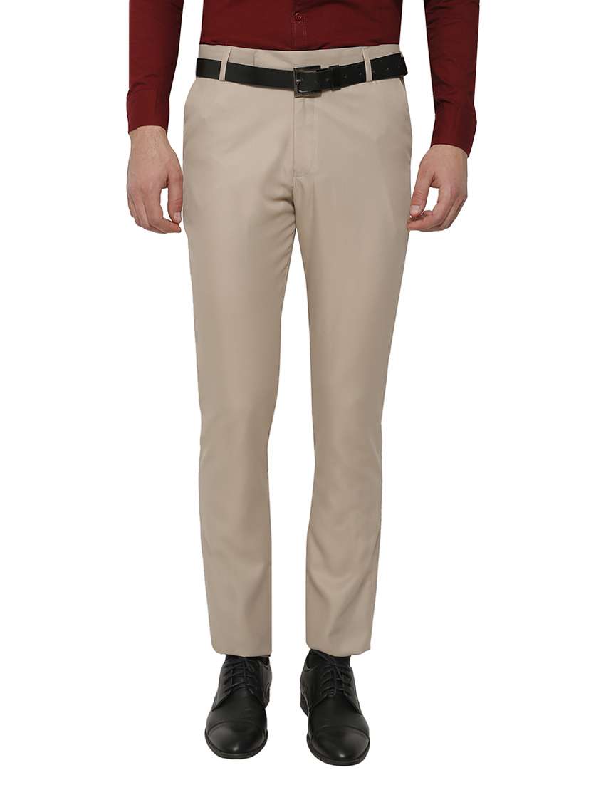 beige polyester flat front trousers formal trouser