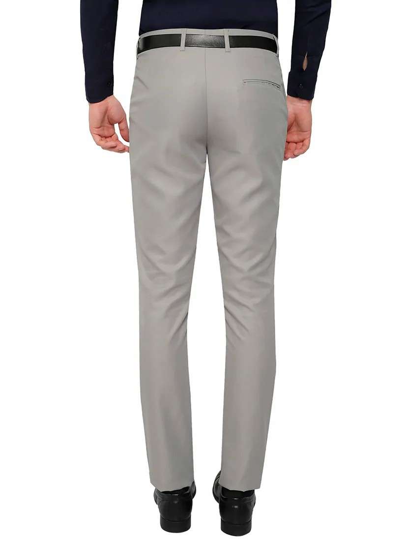 Grey Solid Flat Front Trousers Formal Trouser
